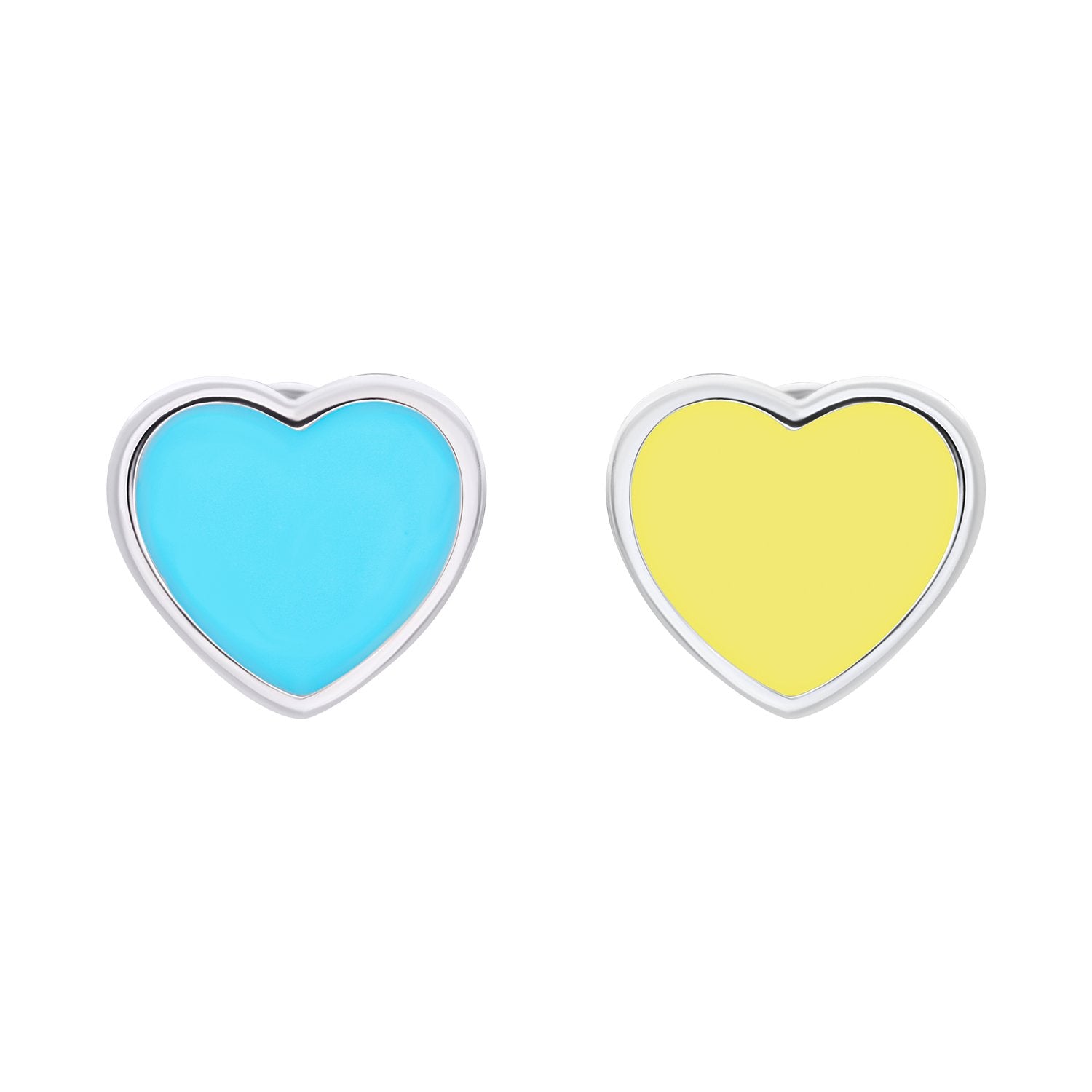 Stud earrings Ukraine in the form of heart with yellow and blue enamel - UmaUmi