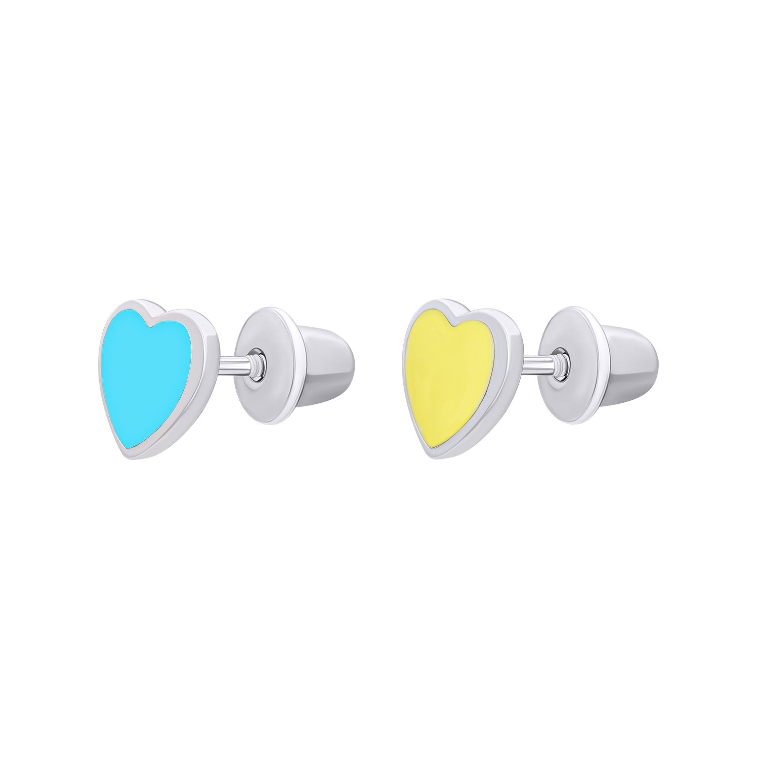 Stud earrings Ukraine in the form of heart with yellow and blue enamel - UmaUmi