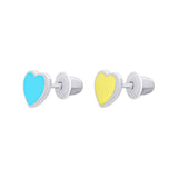 Stud earrings Ukraine in the form of heart with yellow and blue enamel - UmaUmi