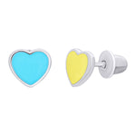 Stud earrings Ukraine in the form of heart with yellow and blue enamel - UmaUmi