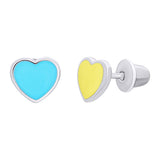 Stud earrings Ukraine in the form of heart with yellow and blue enamel - UmaUmi