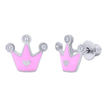 Aretes Corona corazón con esmalte rosa y circonitas cúbicas