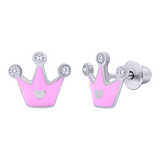 Сережки Корона з серцем з рожевою емаллю та фіанітами
