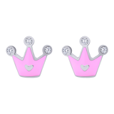 Orecchini Corona con smalto rosa e zirconi