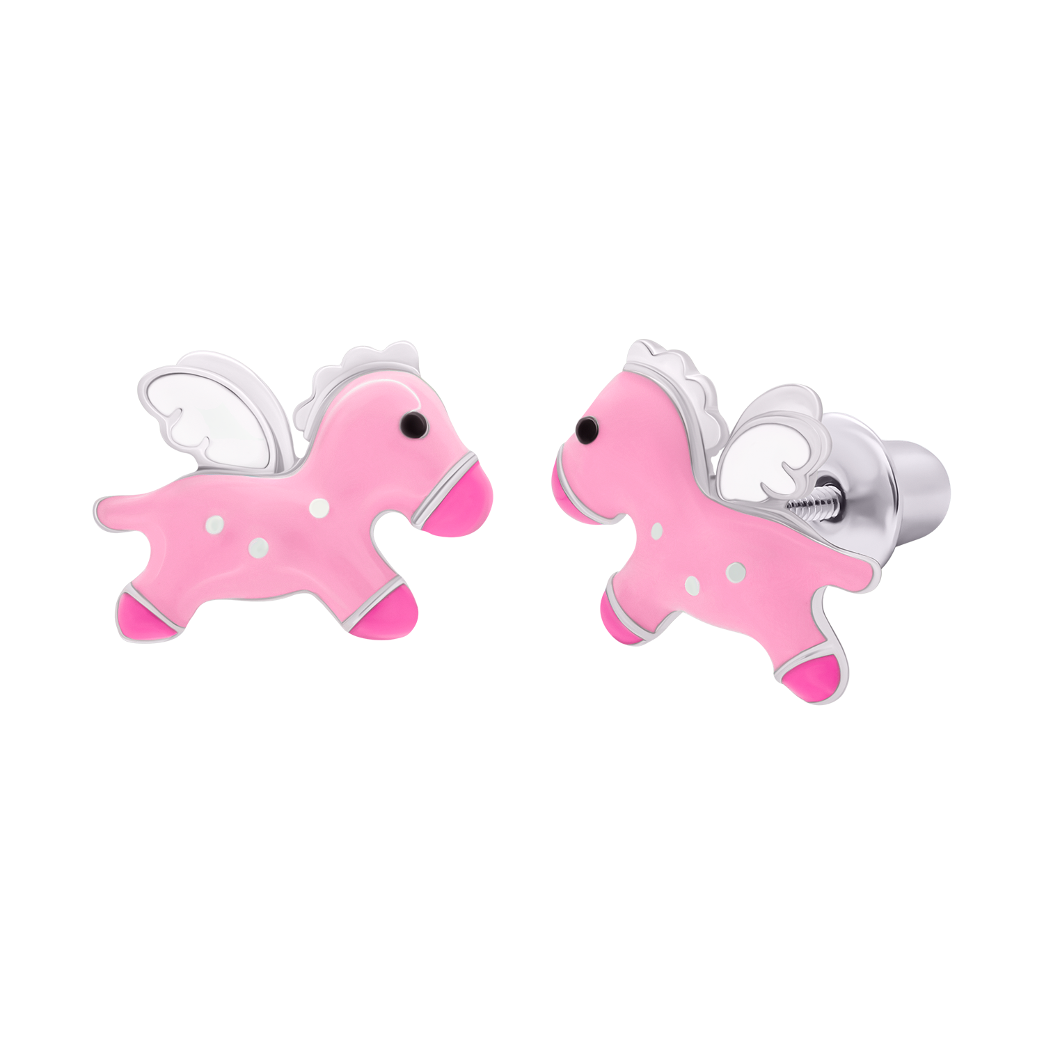 Büschelohrringe Pegasus mit rosa und weißer Emaille