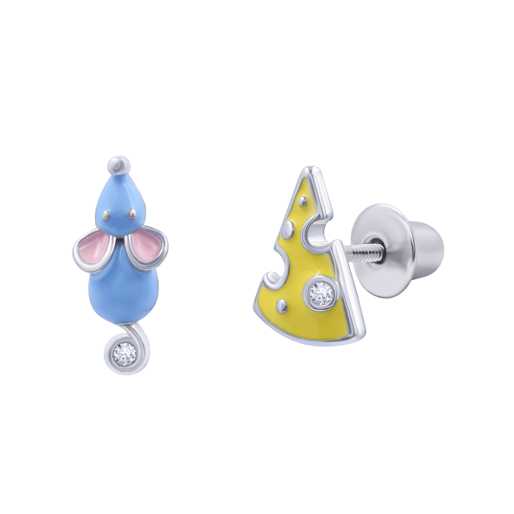 Earrings Blue Mouse with cheese
