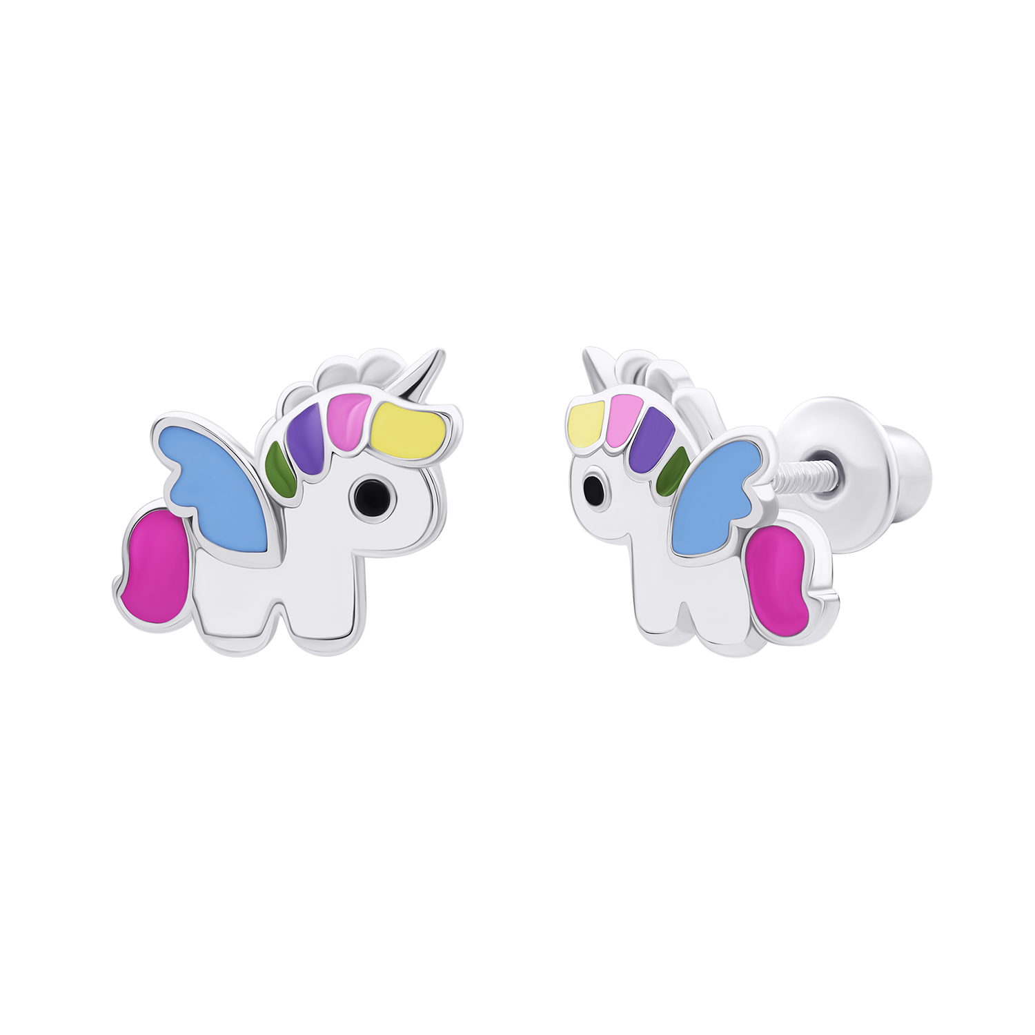 Stud earrings Unicorn with colored enamel