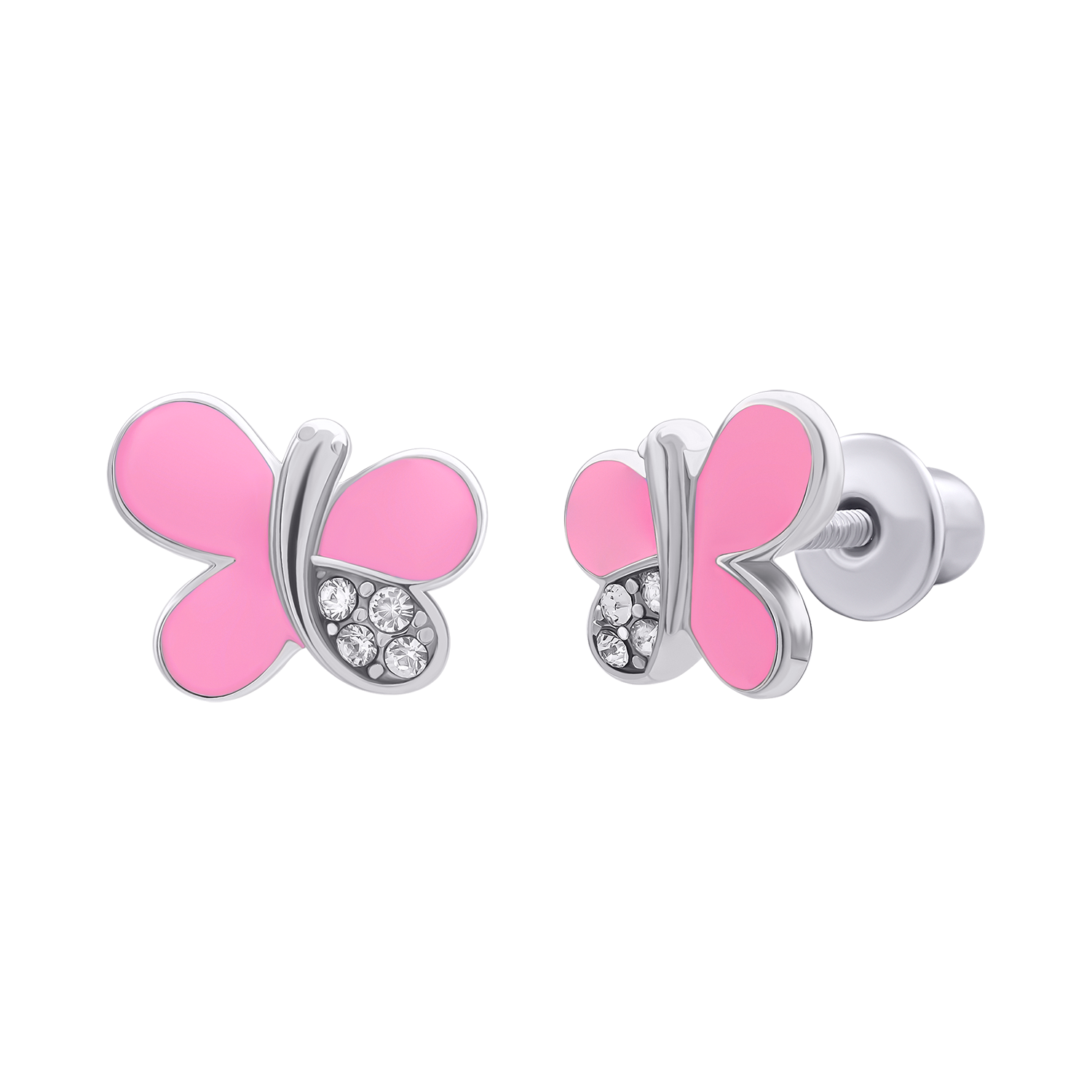 Σκουλαρίκια με λαμπερές πεταλούδες σε ροζ σμάλτο και κυβική ζιργκόνια