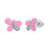 Ohrringe Glänzender Schmetterling mit rosa Emaille und Zirkonia