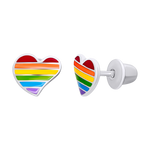 Сережки-пусети Серце кольорове з різнобарвною емаллю