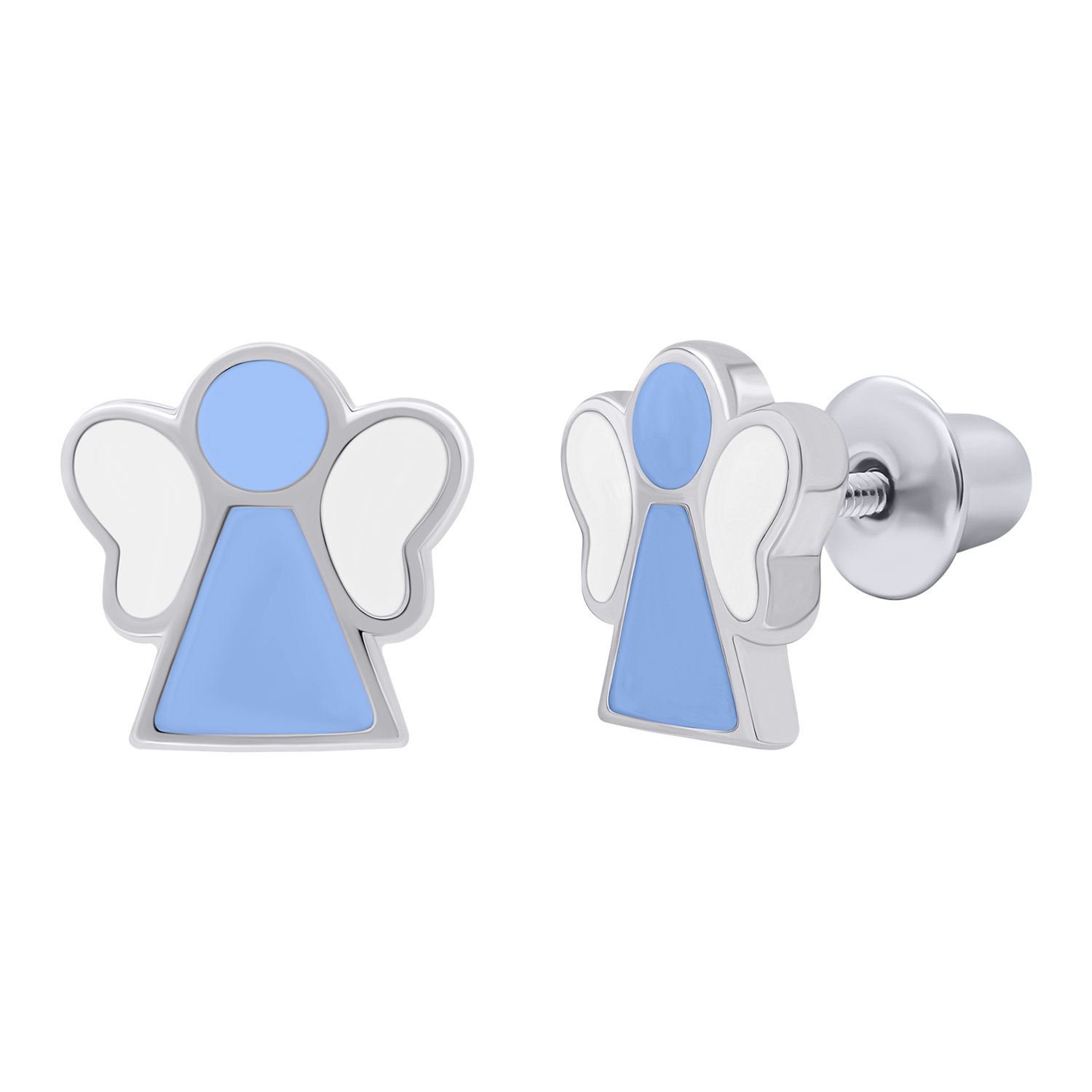 Earrings Angel with blue and white enamel