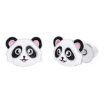 Сережки-пусети Панда с бело-черной и розовой эмалью