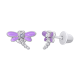 Βιδωτά-σκουλαρίκια Λιβελούλα με μοβ σμάλτο και κυβική ζιρκόνια