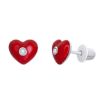 Stud earrings Heart with red enamel and cubic zirconia