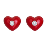 Stud earrings Heart with red enamel and cubic zirconia