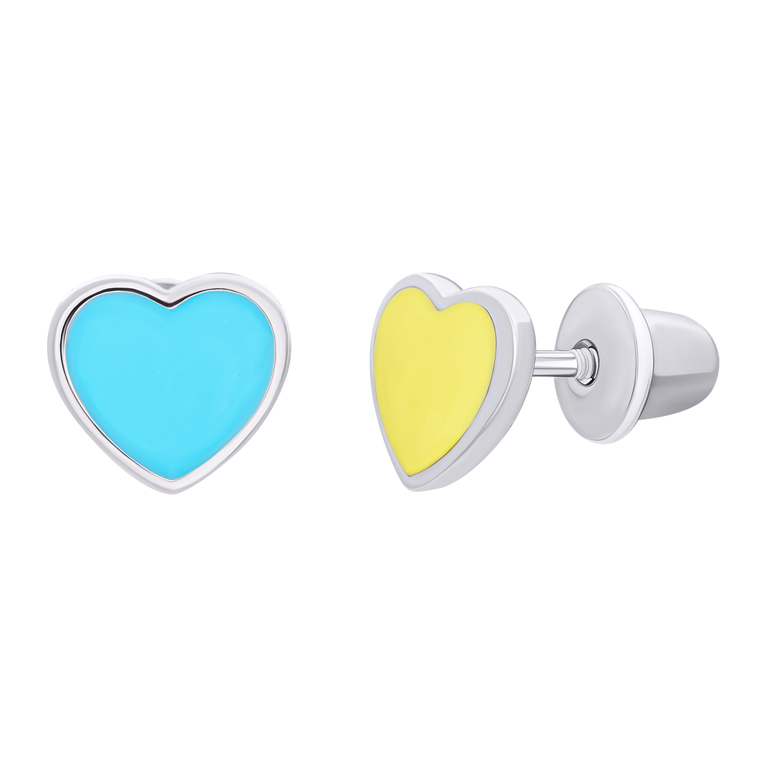 Сережки-пуссеты Украина в форме сердца с желтой и голубой эмалью