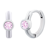Earrings Huggie with pink Cubic Zirconia