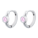 Earrings Huggie with pink Cubic Zirconia