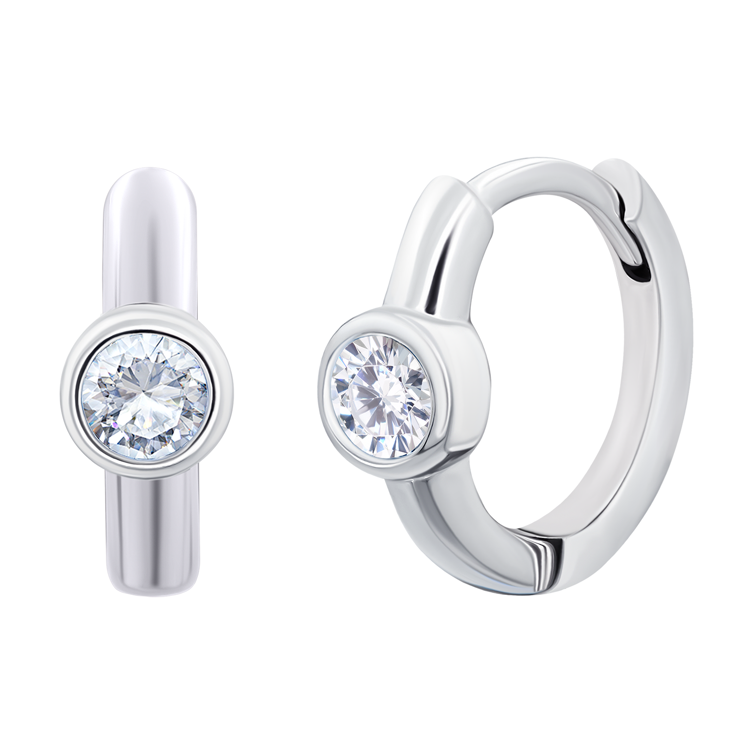 Earrings Huggie with white Cubic Zirconia