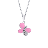 Pendant Shiny Butterfly with pink enamel and cubic zirconia