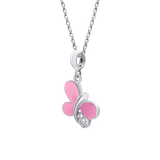 Pendant Shiny Butterfly with pink enamel and cubic zirconia
