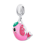 Pendant Birdie with pink and green enamel