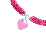 Браслет плетеный Сердце с розовой эмалью и фианитом