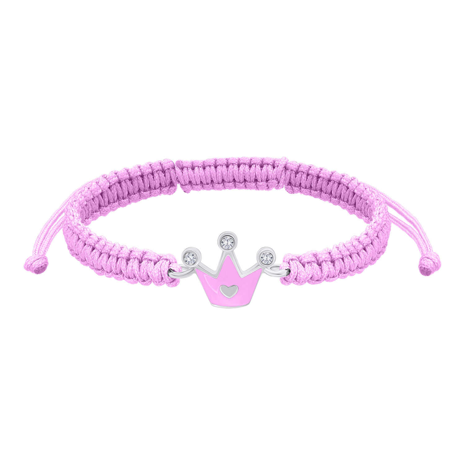 Braided bracelet Crown with a Heart with pink enamel and Zirconia