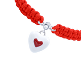 Браслет плетений Серце в серці з біло-червоною емаллю та фіанітом