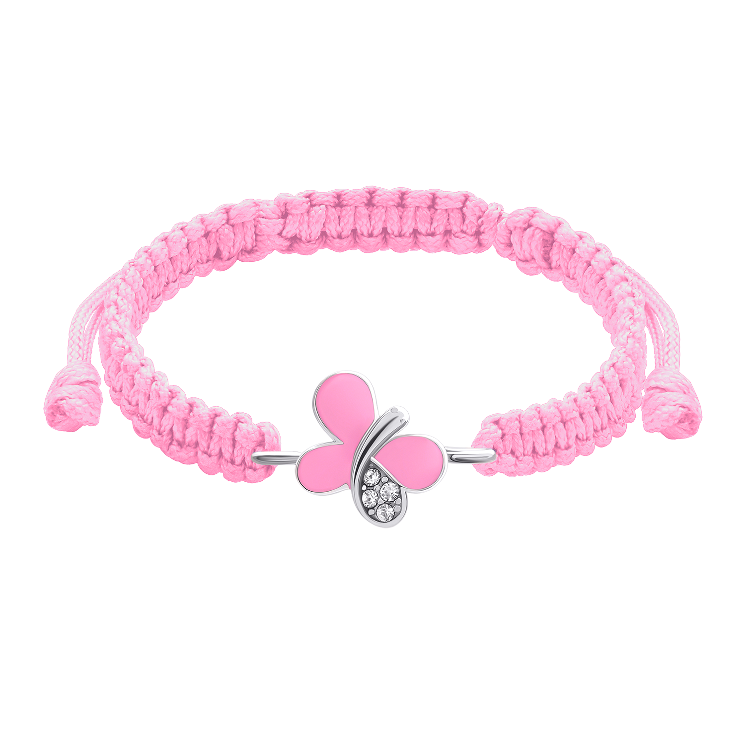 Geflochtenes Armband Glänzender Schmetterling mit rosa Emaille und Zirkonia