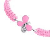 Geflochtenes Armband Glänzender Schmetterling mit rosa Emaille und Zirkonia