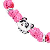 Bransoletka na sznurku Panda z biało-czarną i różową emalią