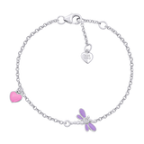 Bracelet on chain Dragonfly with violet, pink enamel and cubic zirconia