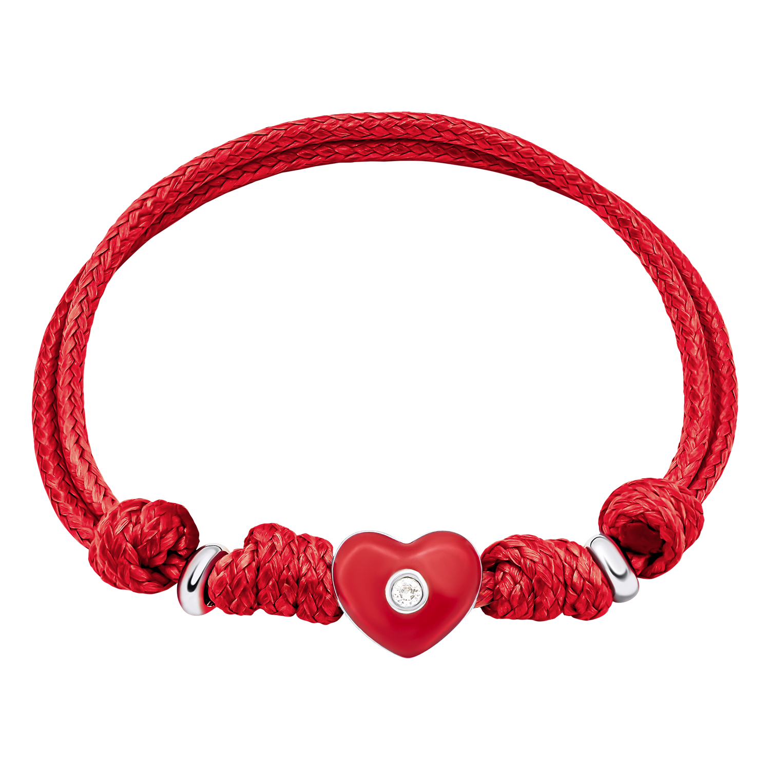 Cord bracelet Heart with red enamel and cubic zirconia