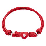 Cord bracelet Heart with red enamel and cubic zirconia