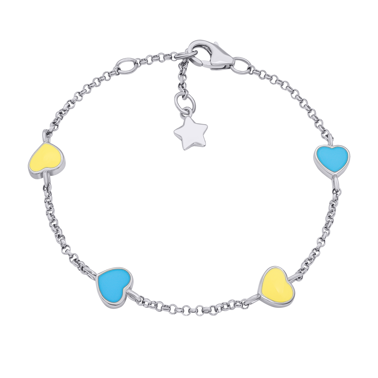 Bracelet on chain Ukraine with hearts with yellow and blue enamel