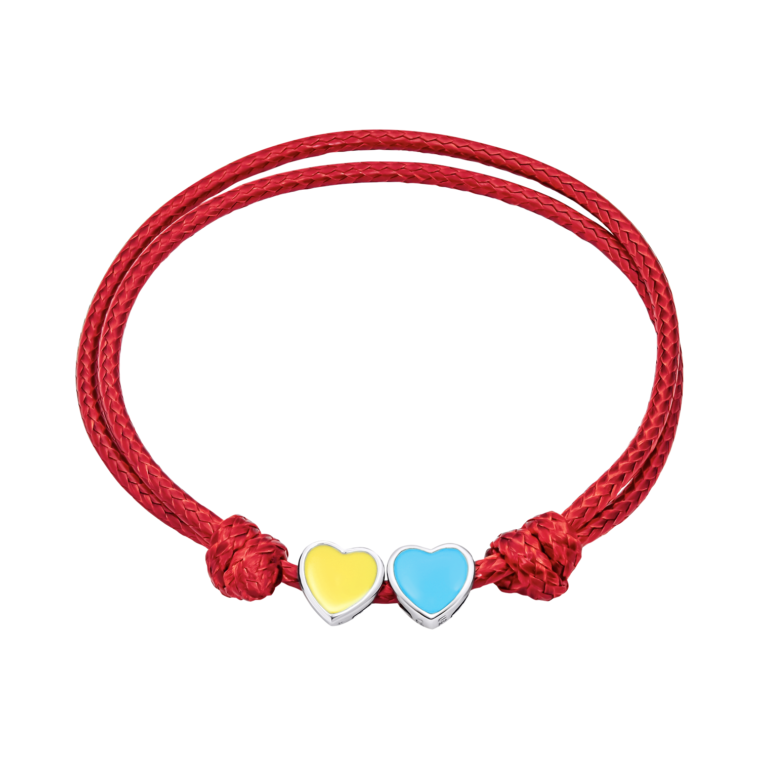 Cord bracelet Color of Ukraine with hearts with yellow and blue enamel