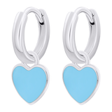 Серьги с подвесками Сердце с голубой эмалью, d 12 мм