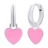 Earrings with pendants Heart with pink enamel, d 12 mm