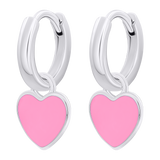 Earrings with pendants Heart with pink enamel, d 12 mm
