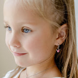 Ohrringe mit Anhängern Krone mit Herz mit rosa Emaille und kubischem Zirkonia, d 12 mm