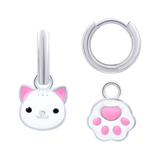 Earrings with pendants White Cat with a Paw, d 12 mm