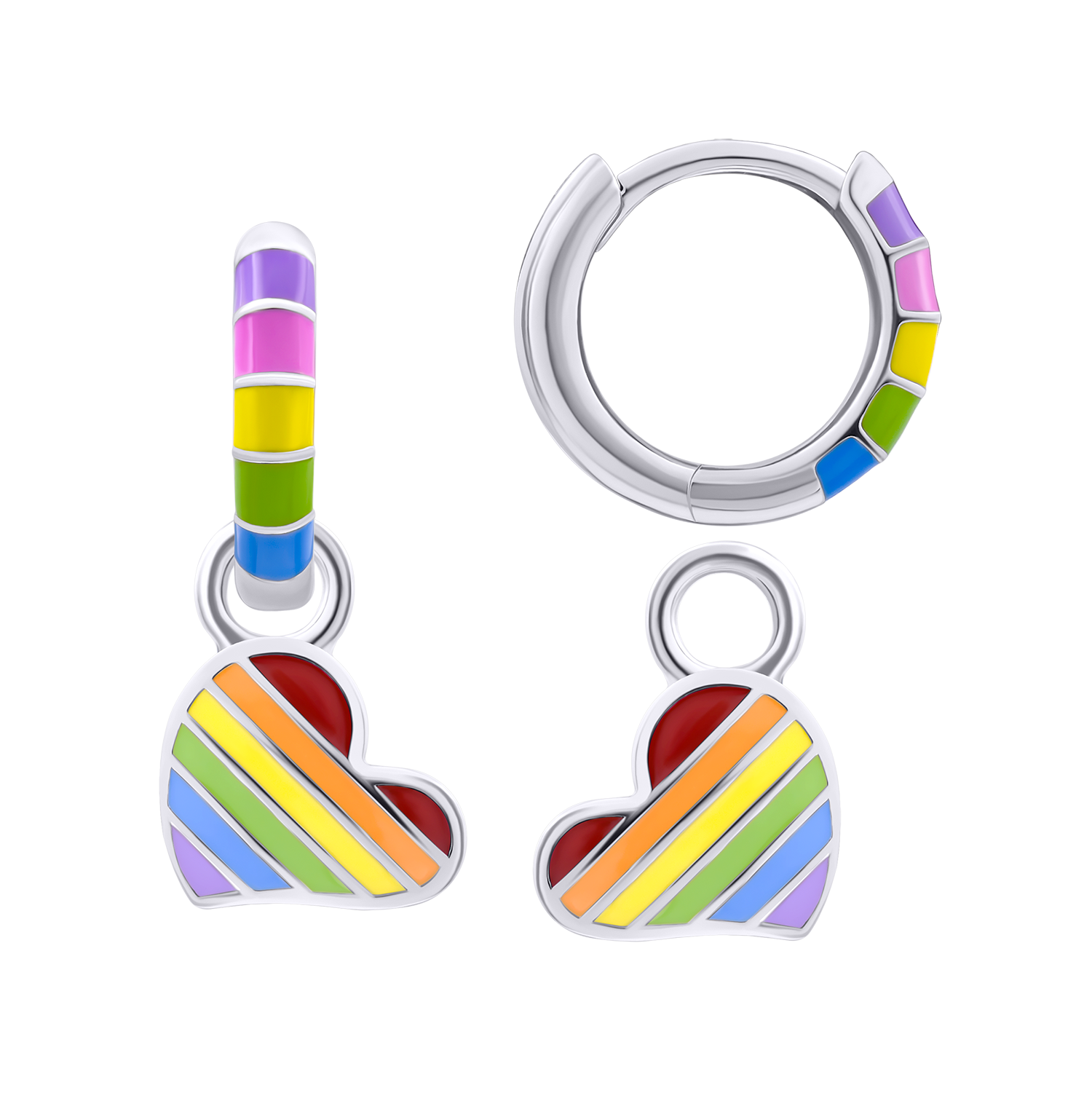 Rainbow earrings with pendants Colored Heart, d 12 mm