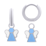 Earrings with pendants Angel with blue and white enamel, d 12 mm