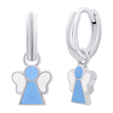 Earrings with pendants Angel with blue and white enamel, d 12 mm