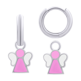 Earrings with pendants Angel with pink and white enamel, d 12 mm