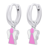 Сережки с подвесками Ангелочек с розовой и белой эмалью, d 12 мм