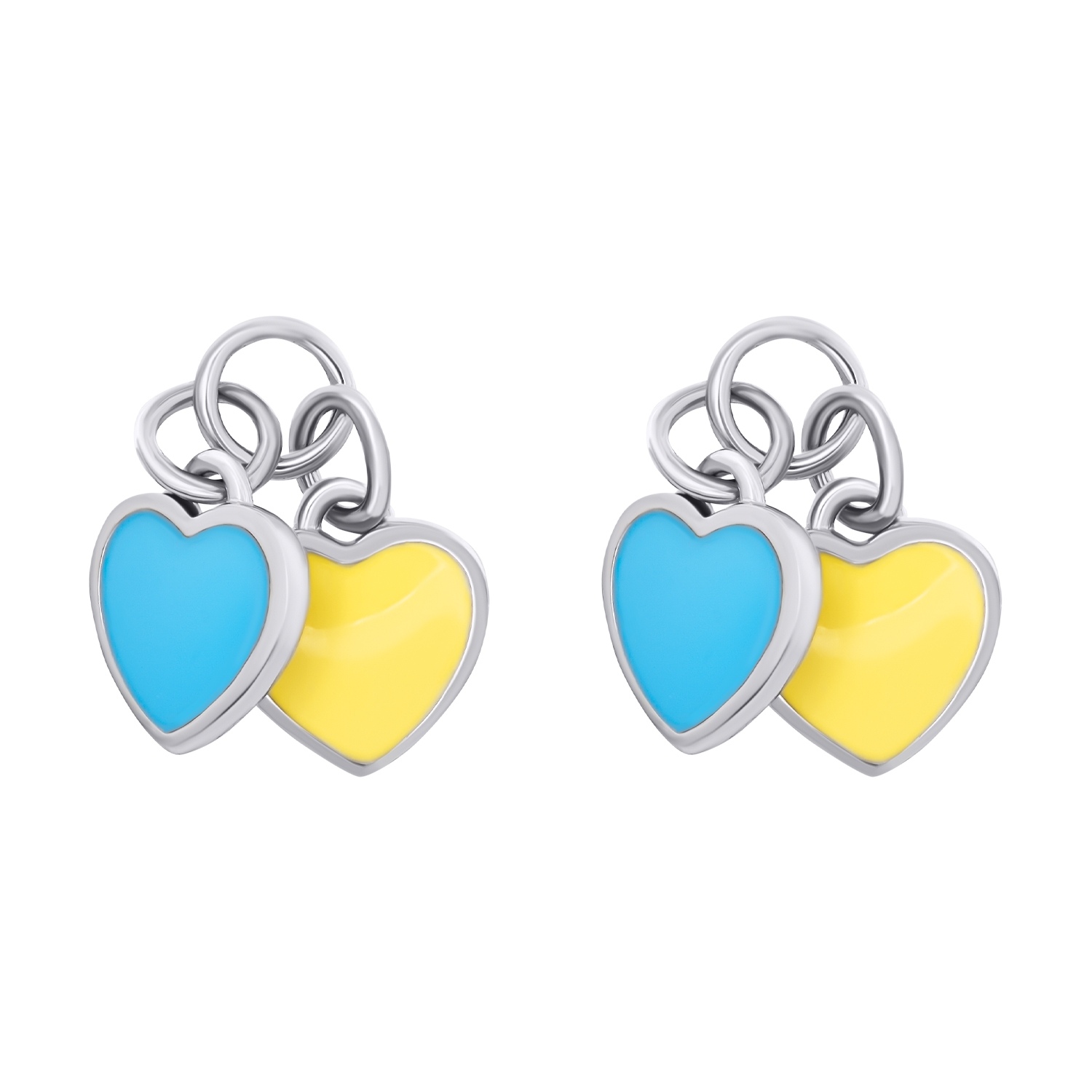 Earring pendants Ukraine in the form of heart with yellow and blue enamel