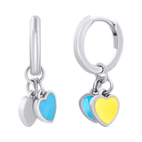 Earring pendants Ukraine in the form of heart with yellow and blue enamel